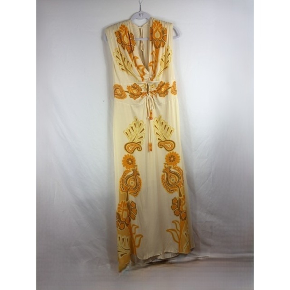 Farm Rio Anthropologie Maxi Dress XL Yellow Floral Retro Boho Tropical Chic - Picture 9 of 16